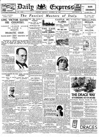 Daily Express, 30th October 1922, front page