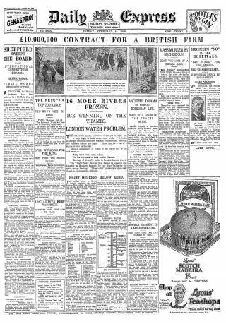 Daily Express, 15th February 1929, front page