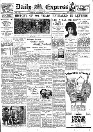 Daily Express, 16th September 1930, front page