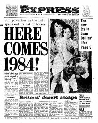 Daily Express, 29th September 1980, front page