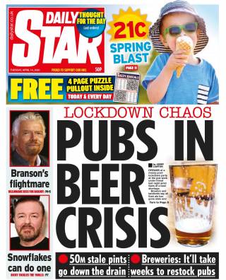 Daily Star, 14th April 2020, front page