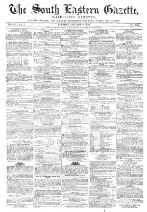 South Eastern Gazette, 6th January 1852, front page